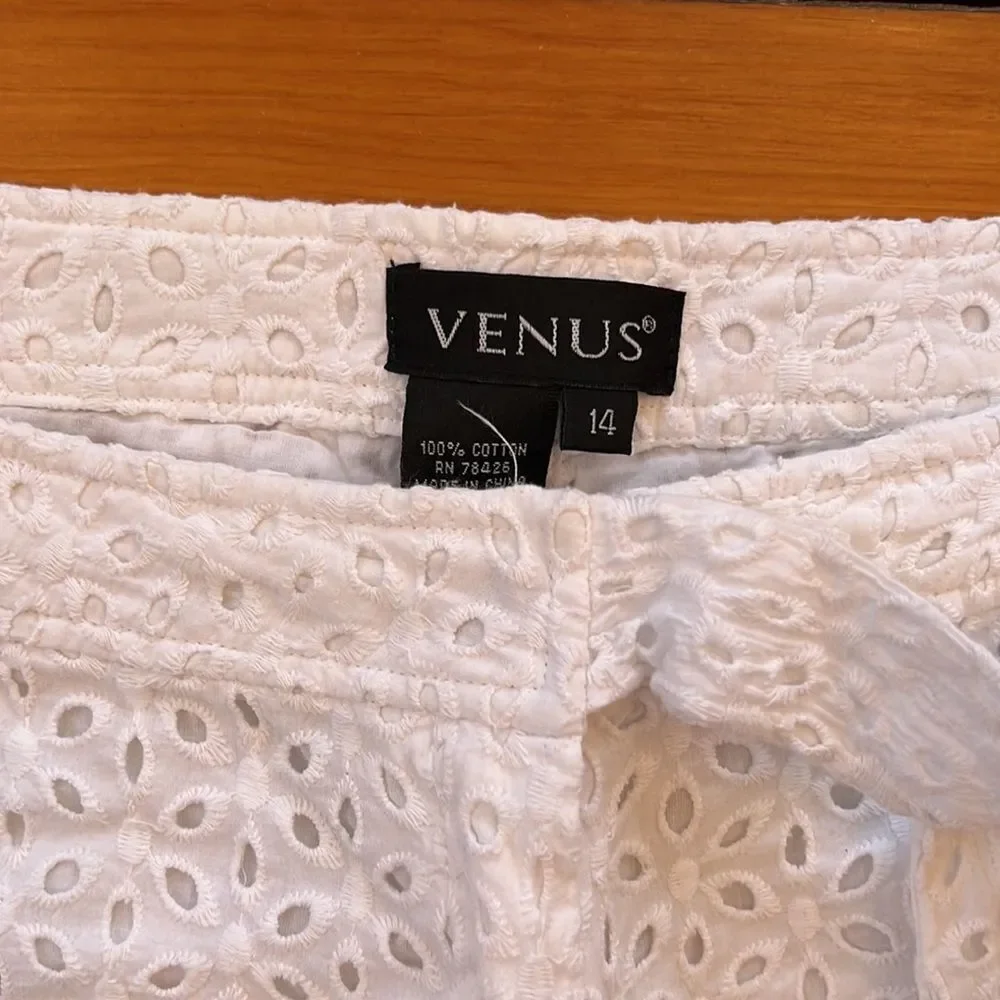 *COQUETTE-GIRL* Venus Sz 14 EUC White Eyelet Waist Tie Trouser Shorts